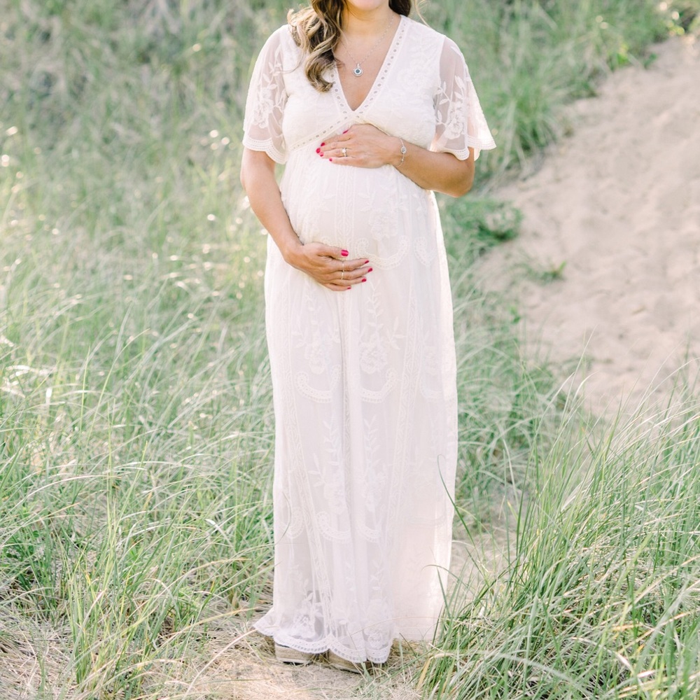 PinkBlush White Lace Maternity Maxi Dress